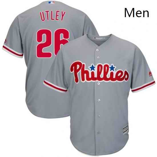 Mens Majestic Philadelphia Phillies 26 Chase Utley Replica Grey Road Cool Base MLB Jersey